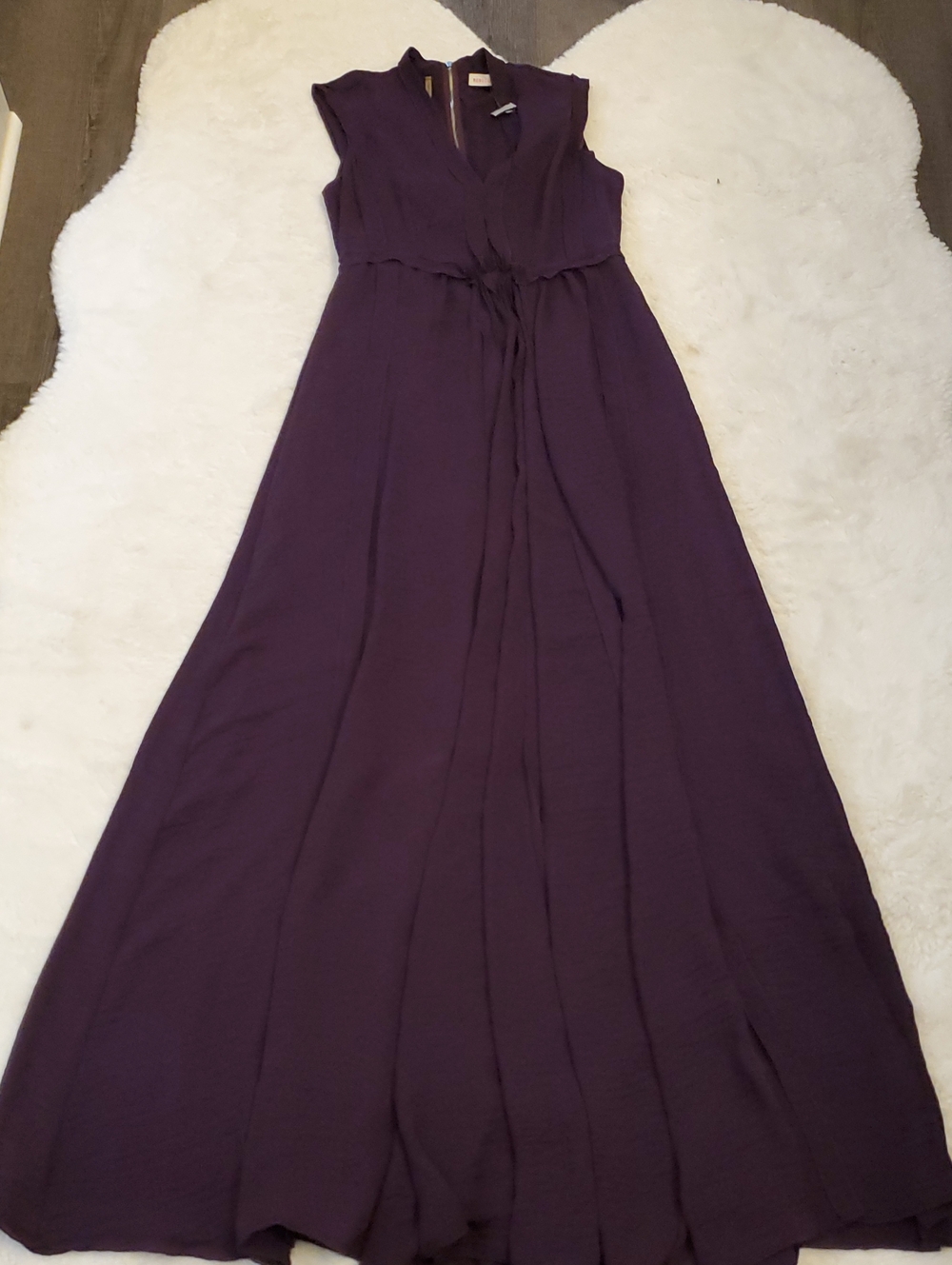 Rebecca Taylor Deep Purple Sleeveless Maxi Dress with Tie Waist